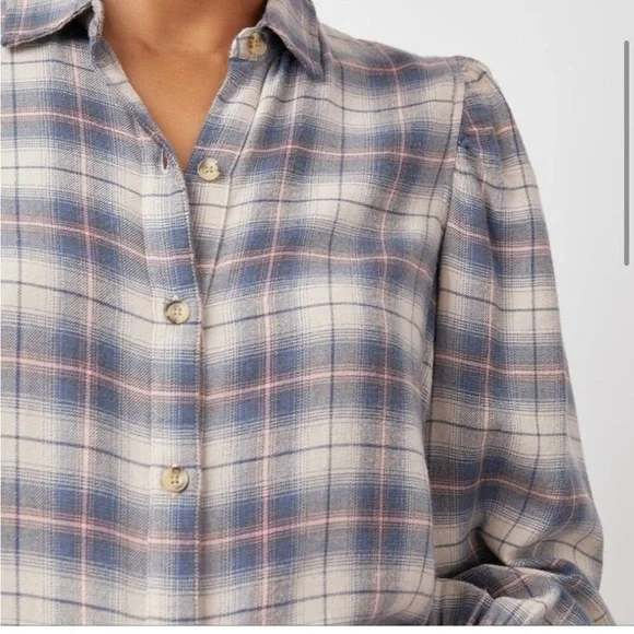 RAILS Angelica Button Down Flannel Plaid Shirt in Natural Marine Pink - Picture 2 of 9